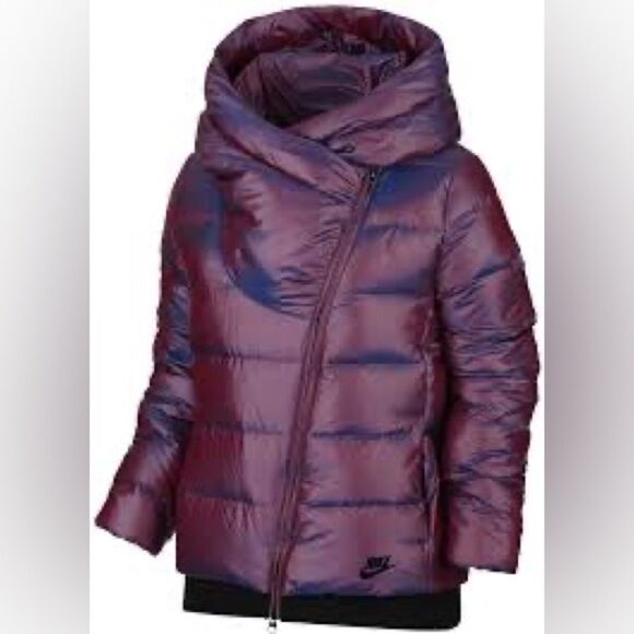 GUC Nike Down Jacket Hooded Puffer Iridescent Purple Asymmetric Zip SOLD OUT - Picture 10 of 15